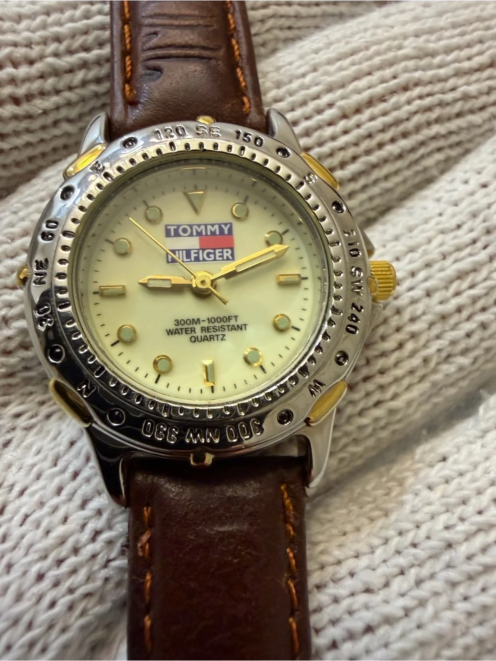 Vintage Tommy Hilfiger 1238 Quartz Watch Two-Tone Compass Bezel USA Made 90s